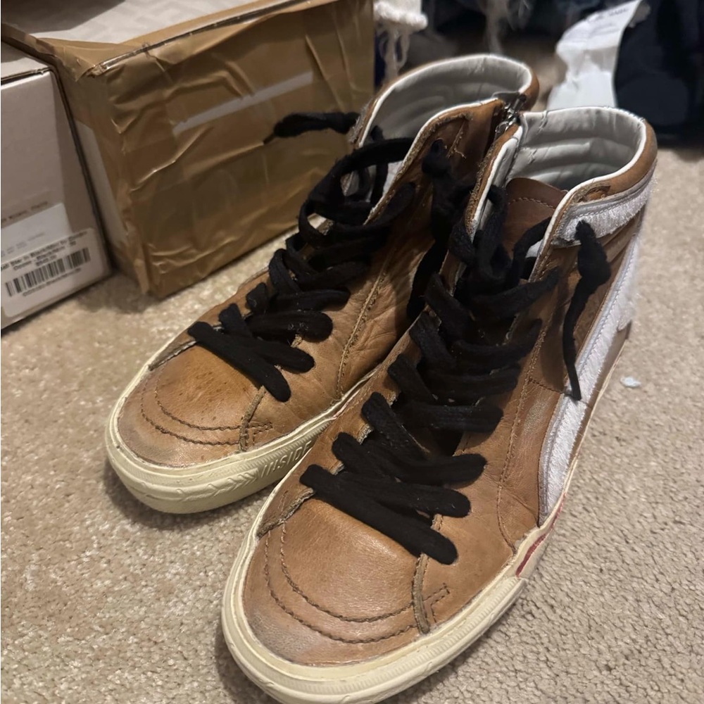 Golden Goose Brown and White Vintage Sneakers